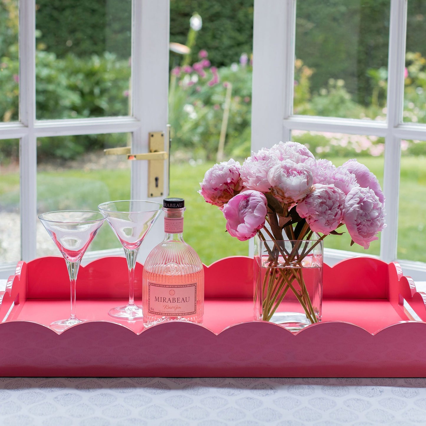 Watermelon Large Lacquered Scallop Ottoman Tray