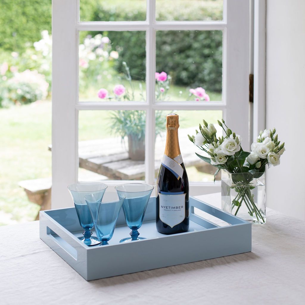 Pale Denim Blue Medium Lacquered Serving Tray