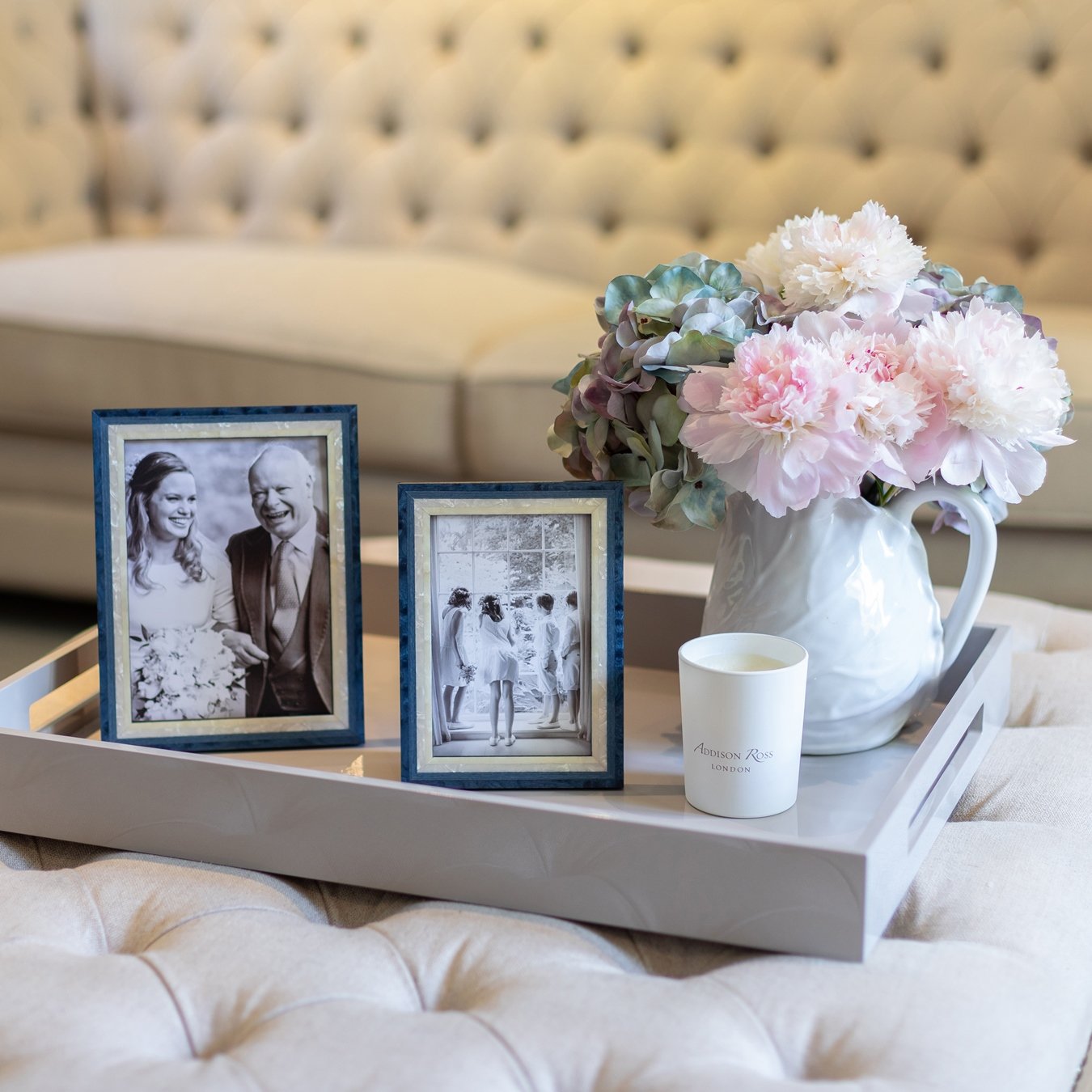 Chiffon Grey Large Lacquered Ottoman Tray