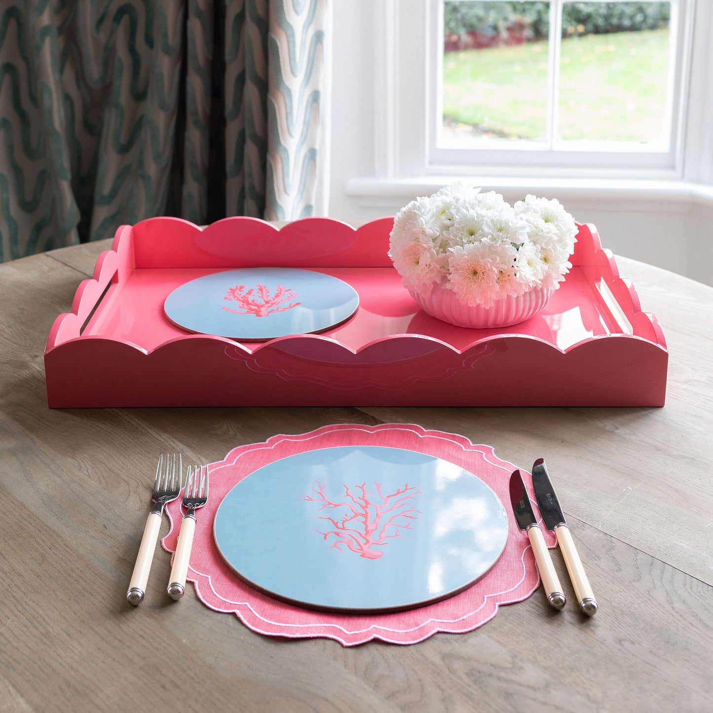 Watermelon Large Lacquered Scallop Ottoman Tray