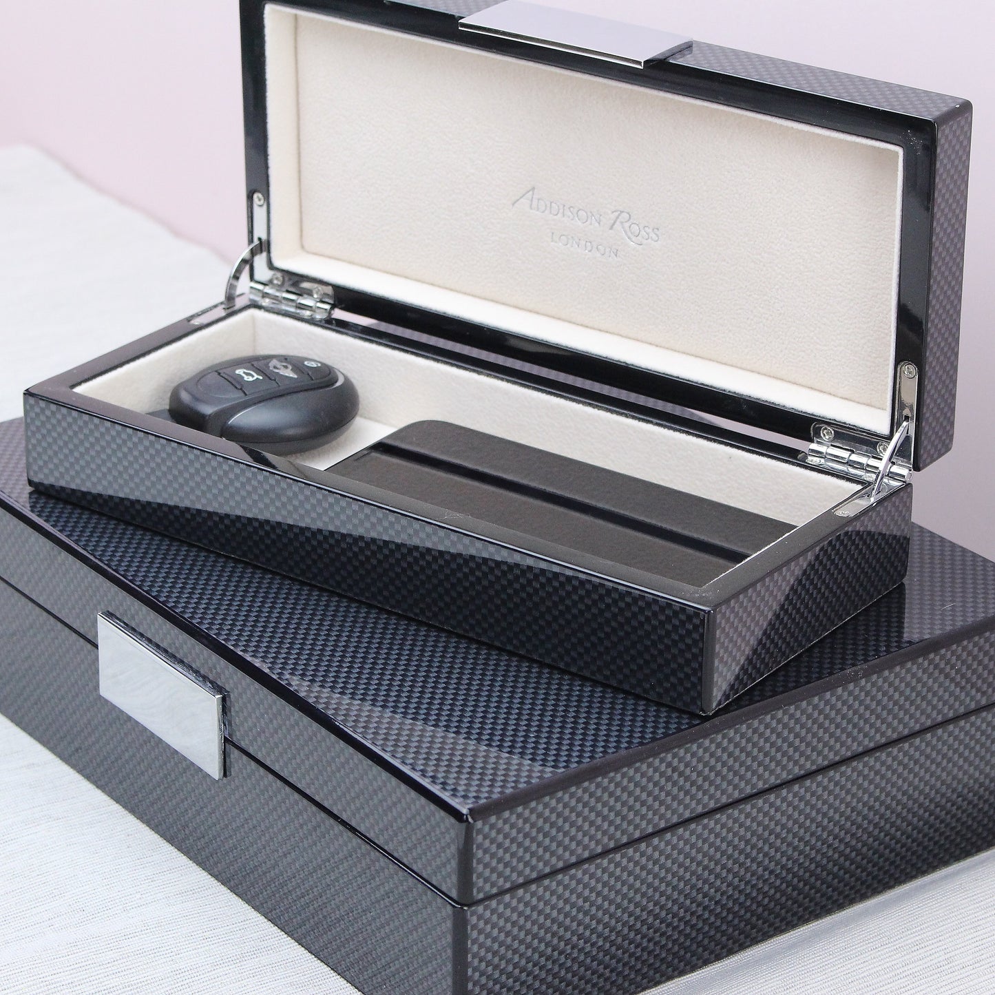 Large Carbon Fibre Lacquer Box with Silver