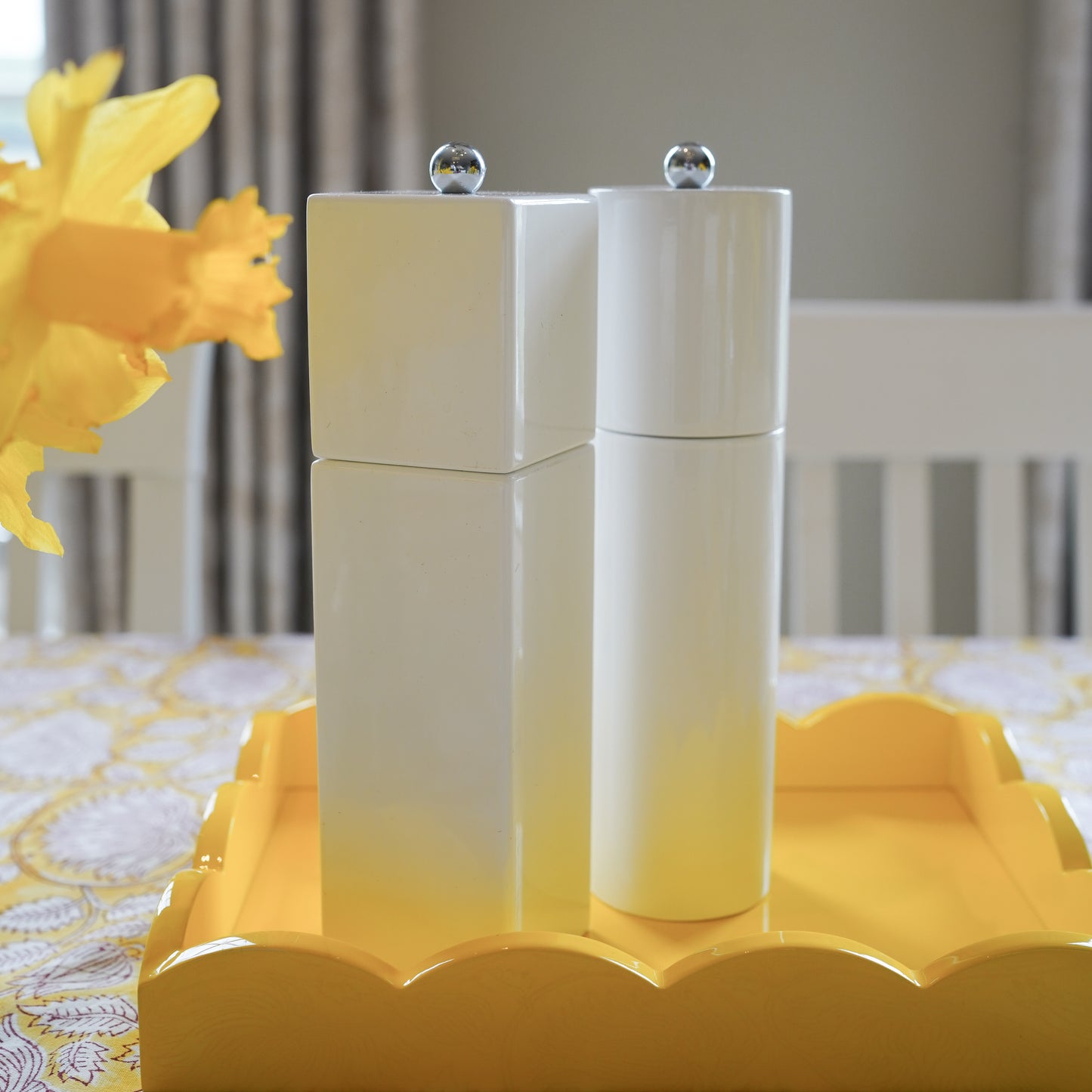 White Square Pillar Salt or Pepper Mill