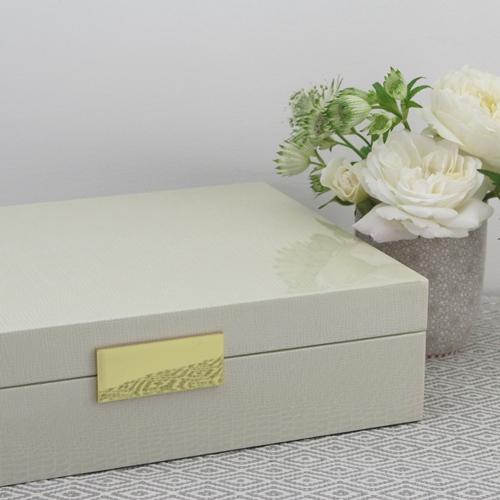 Large Cream Croc Lacquer Box with Silver