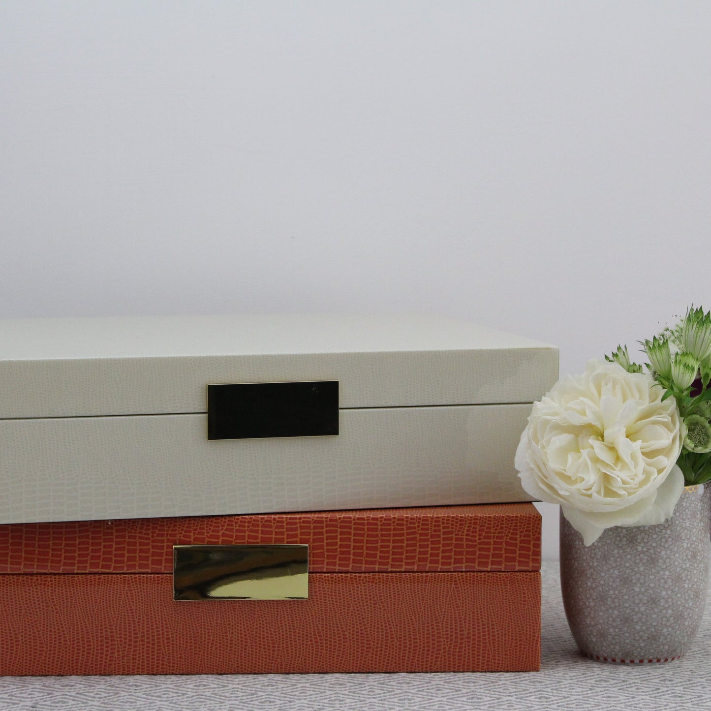 Large Orange Croc Lacquer Box with Silver