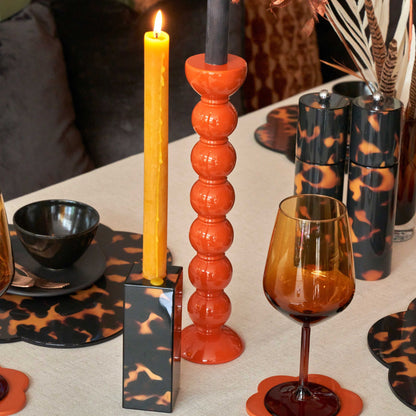 Faux Tortoiseshell Lacquer Medium Candlestick - 14cm