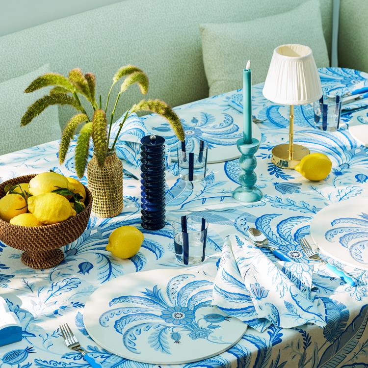 Palm Beach Blue Linen Tablecloth