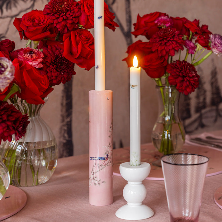 White Wax Chinoiserie LED Candles - Set of 2