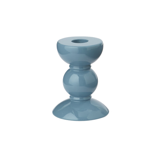 Small Chambray Blue Bobbin Candlestick - 10cm