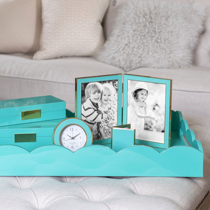 Turquoise Large Lacquered Scallop Ottoman Tray