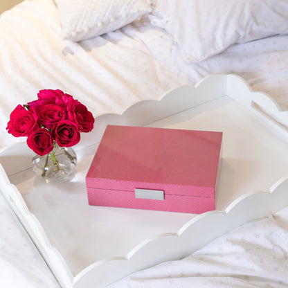 Large Pink Shagreen Jewellery Box with Silver