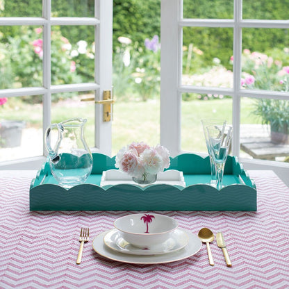Turquoise Large Lacquered Scallop Ottoman Tray