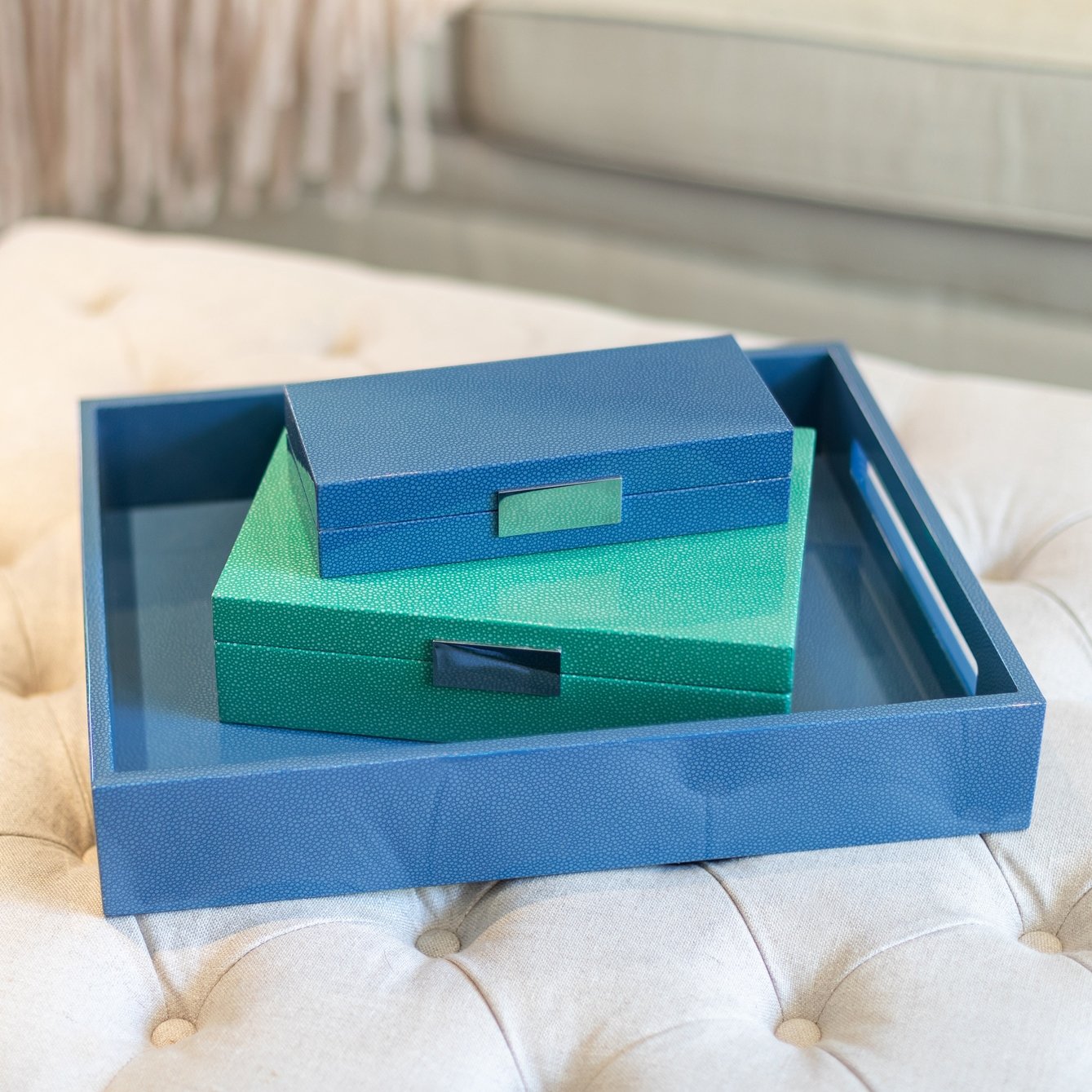 Large Green Shagreen Lacquer Box with Silver