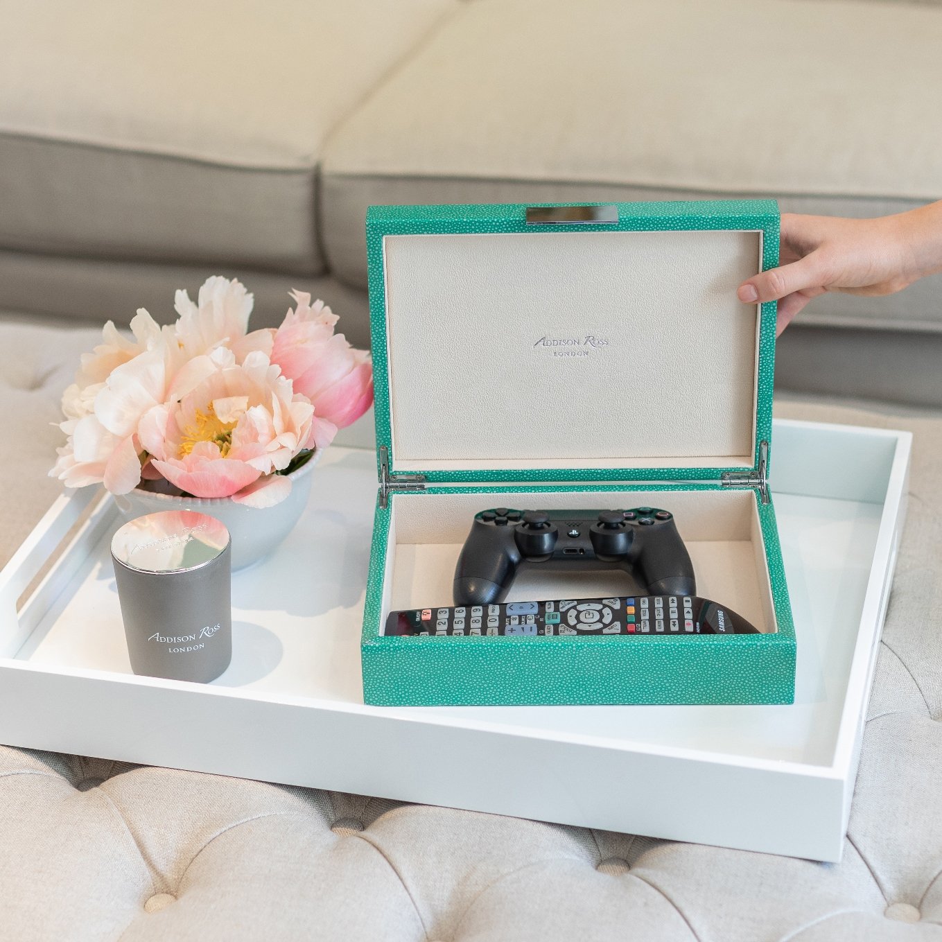 Large Green Shagreen Lacquer Box with Silver