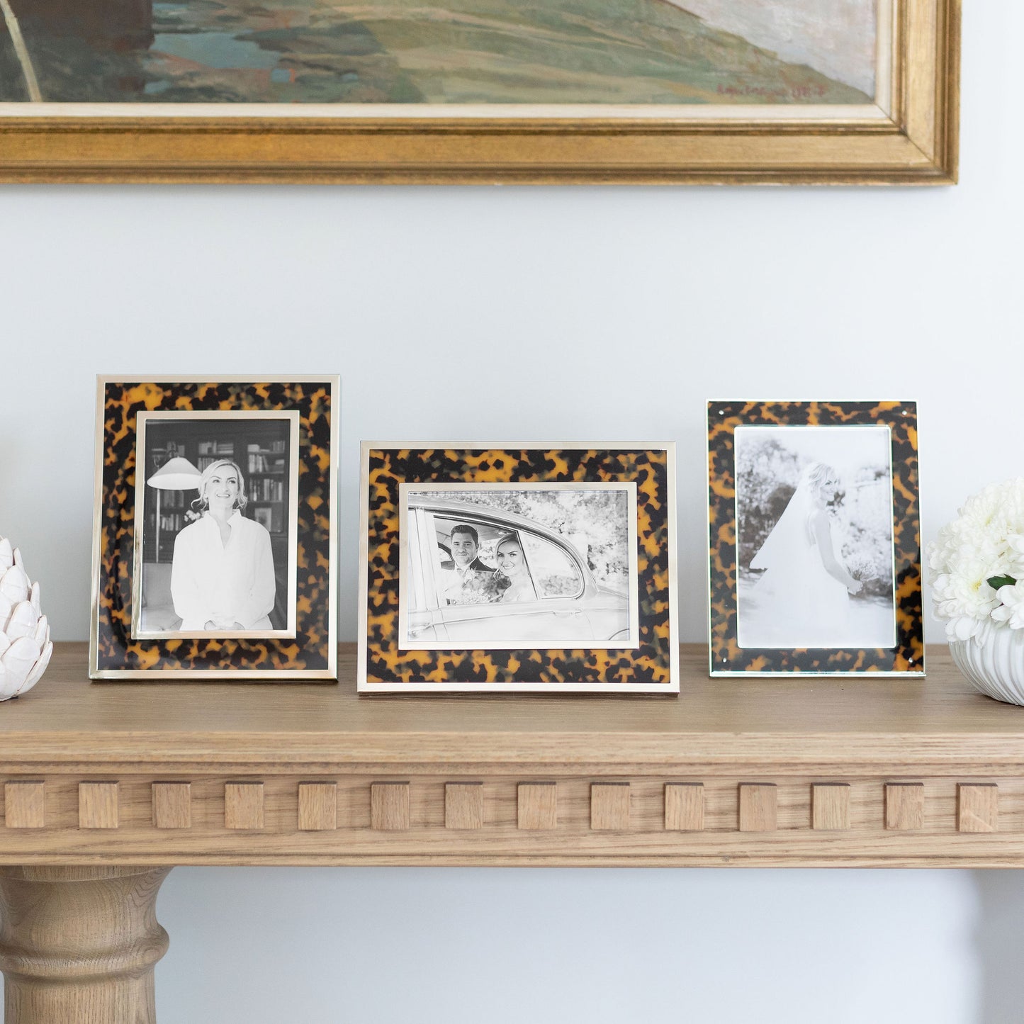 Double Border Tortoiseshell & Silver Photo Frame