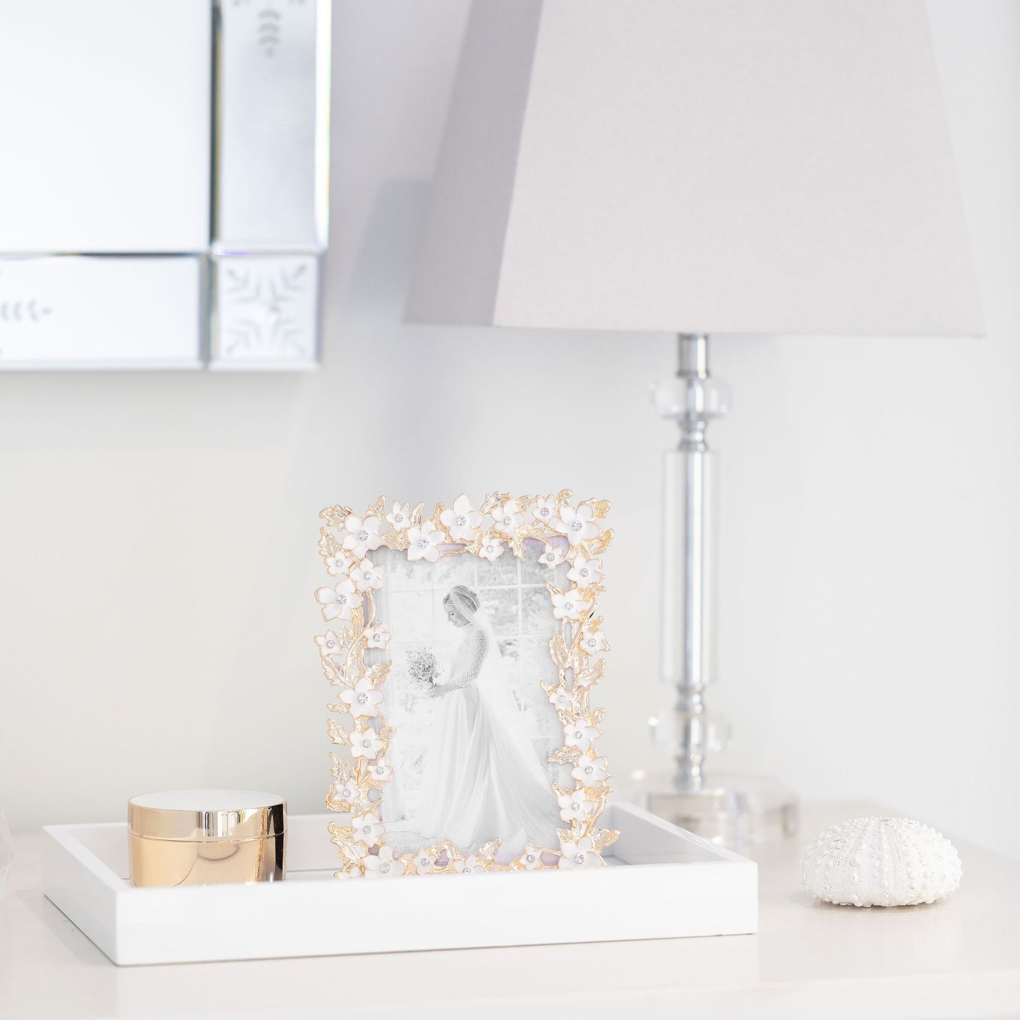 Gold & White Flower Frame
