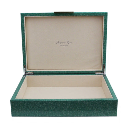 Large Green Shagreen Lacquer Box with Silver