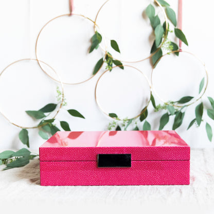 Large Pink Shagreen Lacquer Box with Silver
